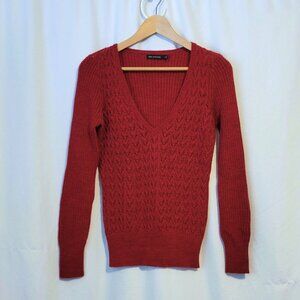 The Limited Sweater Womens Medium V-Neck Wool Blend Red Chevron Knit Classic